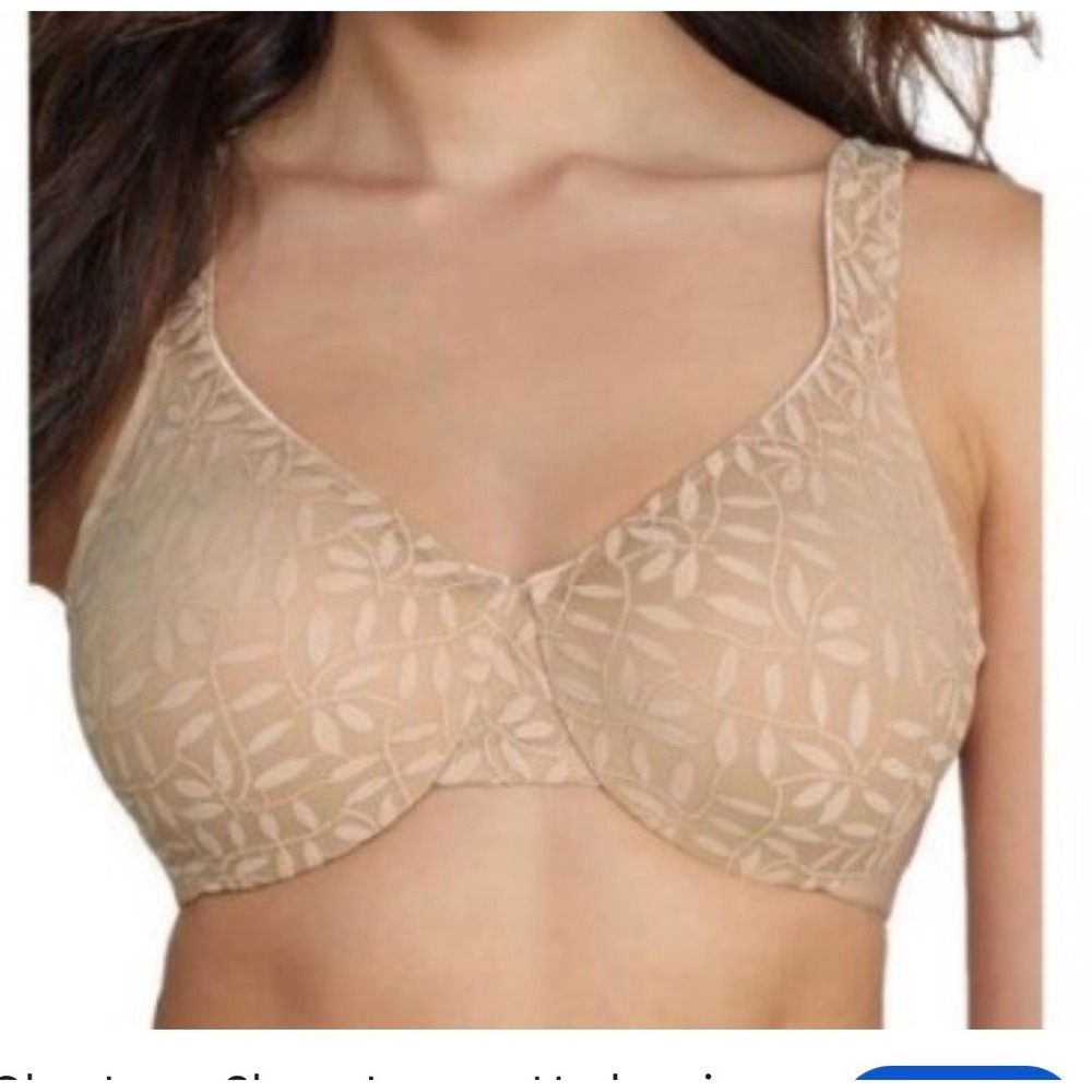 Olga by Warners Sheer Leaves Lace Minimizer Bra Tan 38D OG35519